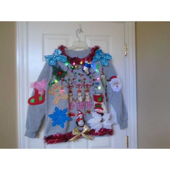 Ugly Christmas Sweater Parties size Medium Lights up ugly Xmas Sweatshirt  NEW - Picture 1 of 5